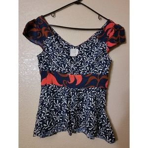 Anthropologie Vanessa & Virginia V Cut Leaf Blouse